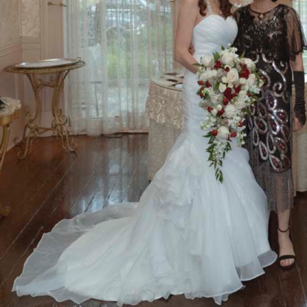 Custom white wedding dress with rhinestone halter